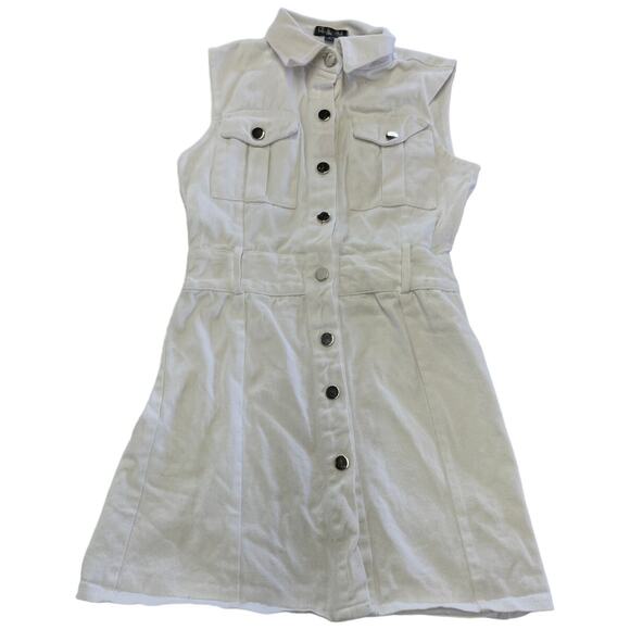 Area Stars Dress Womens Small White Denim Shirt Collared Snap Button Mini - Picture 2 of 13
